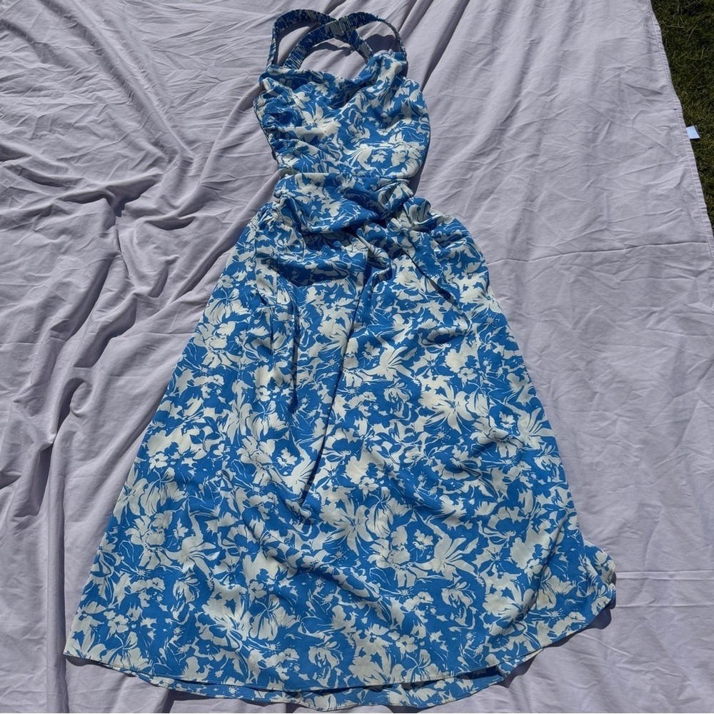 Free The Roses Blue & White Open-Back Maxi Dress - Picture 3 of 6
